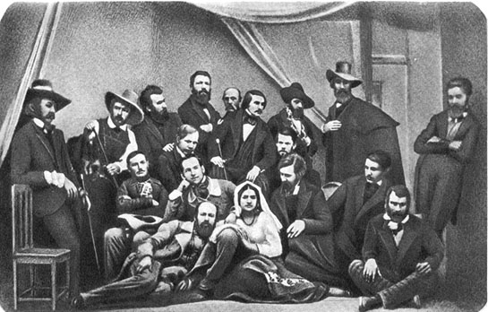 Н. В. Гоголь в группе русских художников в Риме.С.Левицкий, с дагеротипа 1845 года.
